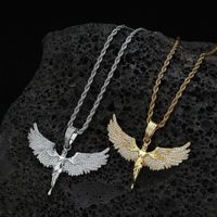 Collar con Colgante de Alas de Ángel con Incrustaciones de Circonitas, Cadena de Cuerda Dorada y Plateada, Joyería Hip Hop para Hombres y Mujeres, Regalo