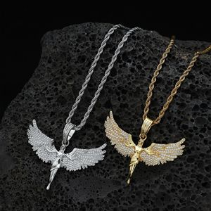 Collar con Colgante <span class=keywords><strong>de</strong></span> Alas <span class=keywords><strong>de</strong></span> Ángel con Incrustaciones <span class=keywords><strong>de</strong></span> Circonitas, Cadena <span class=keywords><strong>de</strong></span> Cuerda Dorada y Plateada, Joyería Hip Hop para Hombres y Mujeres, Regalo - Product Image 5
