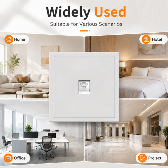 EU Standard RJ11 Telephone Wall Socket White Single TEL Outlet Flush Mount Phone Jack for Home Office Hotel