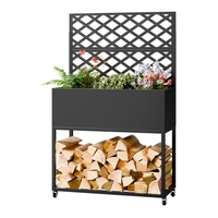 Jardinière en métal sur mesure avec treillis, bac à jardin surélevé 3 en 1 avec treillis et support à bois de chauffage, écran de jardinage pour l'intimité des plantes
