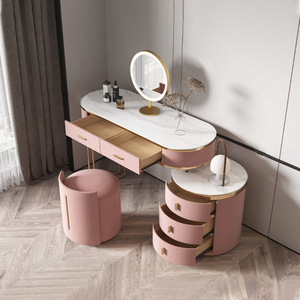 Meuble de toilette moderne gris rose avec tiroir, meuble de chambre à coucher bleu, table de maquillage de luxe avec miroir LED - Product Image 1