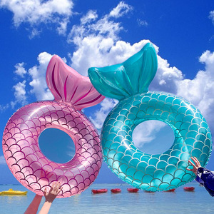 Mermaid Swimming Ring Inflatable Float With Tail For Kids Pool Water Sports Unisex Novelty Design Printed PVC 0.25mm - Product Image 1