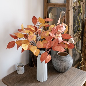 Planta Artificial de Hoja de Caoba CallaFloral, Rama Individual, Rojo Naranja Claro, Decoración para Bodas, Estilo INS - Product Image 2