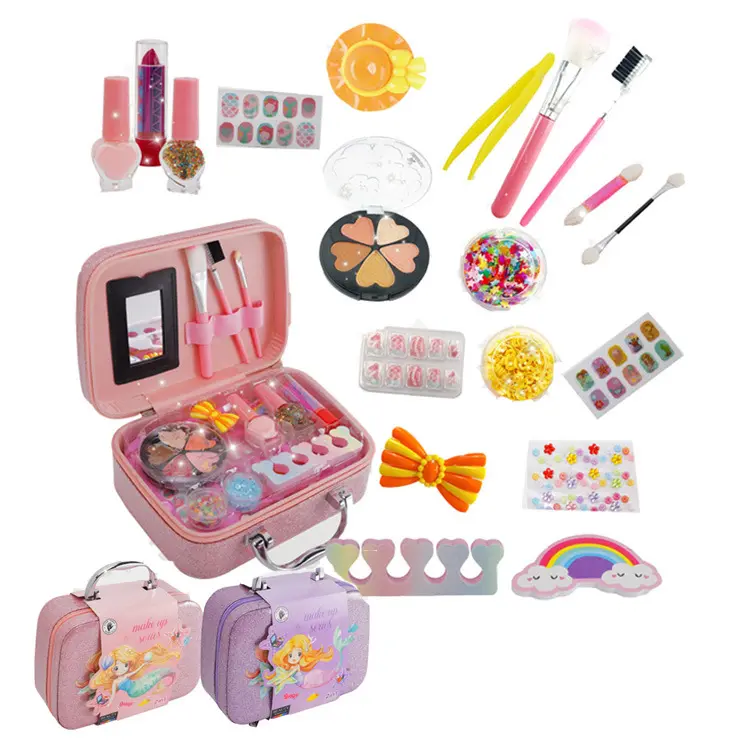Dress Up Kids Pretend Play Preschool Cosmetics Toys Portable Foundation Makeup Brush Tools Bag Gift Sets Products For Children