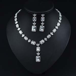 HIBRIDE New Arrival Water Drop Clear Cubic Zirconia Nigerian <b>Jewelry</b> <b>Sets</b> <b>Women</b> Bridal Square Shape Necklace Earring <b>Set</b> N-1047 - Product Image 1