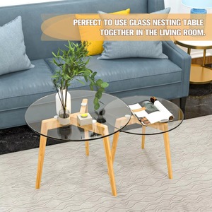 Modern Tempered Glass <b>Nesting</b> Coffee <b>Table</b> Set Clear Round Side <b>Table</b> For Living Room Home Furniture - Product Image 3