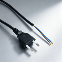 Cable de Alimentación Europeo de 2 Pines, Cable de Alimentación EU H05VVH2-F con Terminales Engarzados, Cable de Cobre con Aislamiento de PVC de 1.5m, Personalizado