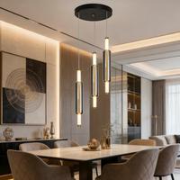 Suspension LED de luxe minimaliste à 3 têtes avec tubes en verre fumé, à fils longs réglables et alignés verticalement au centre, pour table à manger et bar domestique