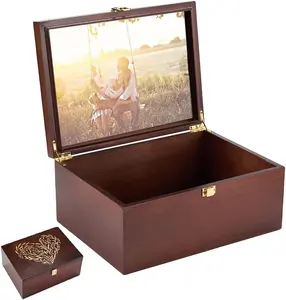 Caixa de madeira decorativa para lembrancinhas com tampa articulada, caixa de armazenamento de cápsulas de tempo para caixas de armazenamento, imagem do alfabeto