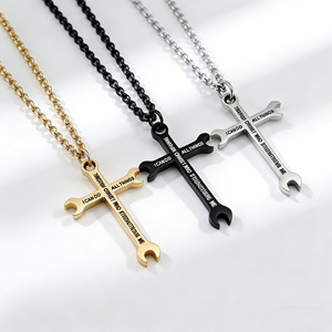 <b>Titanium</b> Steel Wrench Cross Necklace Unisex Fashion Pendant Gift Jewelry Stainless Steel <b>Chain</b> K PT428 - Product Image 1