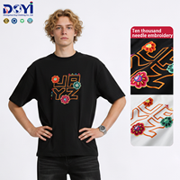 T-shirt DUYI de luxe 100 % coton épais avec broderie papillon colorée, motif graphique streetwear ample à épaules tombantes pour homme