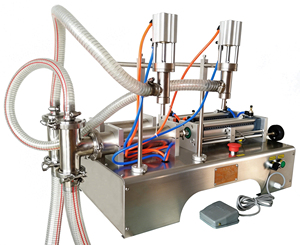 Machine de remplissage anti-goutte pour fluides visqueux - Semi-automatique et cadre en acier inoxydable, deux buses semi-automatiques, 100-1000 ml, pour eau et lait - Product Image 1
