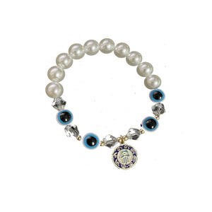 Turkish Blue Eye Elastic Imitation Pearl <b>Bracelet</b> Alloy Gold Plated Unisex Everyday Wear Charm <b>Bracelet</b> - Product Image 5