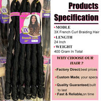 Extensions de cheveux bouclés à la française pour tressage, à basse température, en rouleau large et courbé, 24 pouces, lot de 3, 390g, double trame en soie domestique