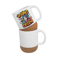 M R.R Sublimation blancs en gros 13oz Sublimation tasse avec base en bois anti-dérapant tasse à café avec base en liège LOGO personnalisé