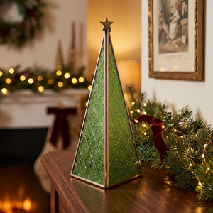 <b>Christmas</b> Decoration High Quality Brass Glass Classic Triangular Polished Finished Handmade LED <b>Lights</b> <b>Battery</b> Operated Pine - Product Image 2