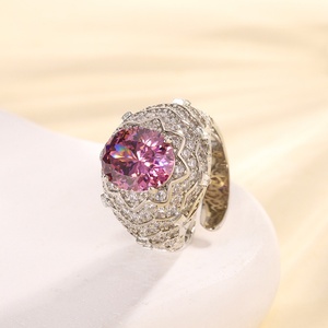 Dainty Jewelry Eco-friendly Copper Oval Cut 10*12MM Red Cubic Zirconia Dainty Open <b>Adjustable</b> Band <b>Rings</b> for Subtle Feminine - Product Image 4