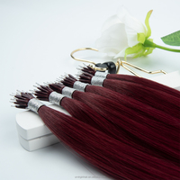 Extensions capillaires Nano Ring invisibles de qualité supérieure pour salon, 100 % cheveux humains vierges Remy européens, double épaisseur, couleur bordeaux, pour usage individuel