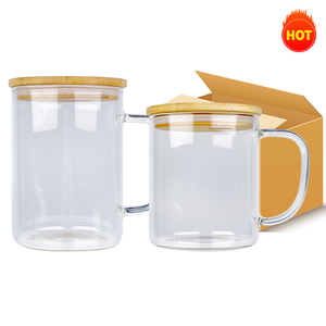 Tasse à café en verre sublimable transparent 11oz réutilisable en vrac en gros avec couvercle en bambou et paille pour presse à chaud de sublimation de teinture - Product Image 5