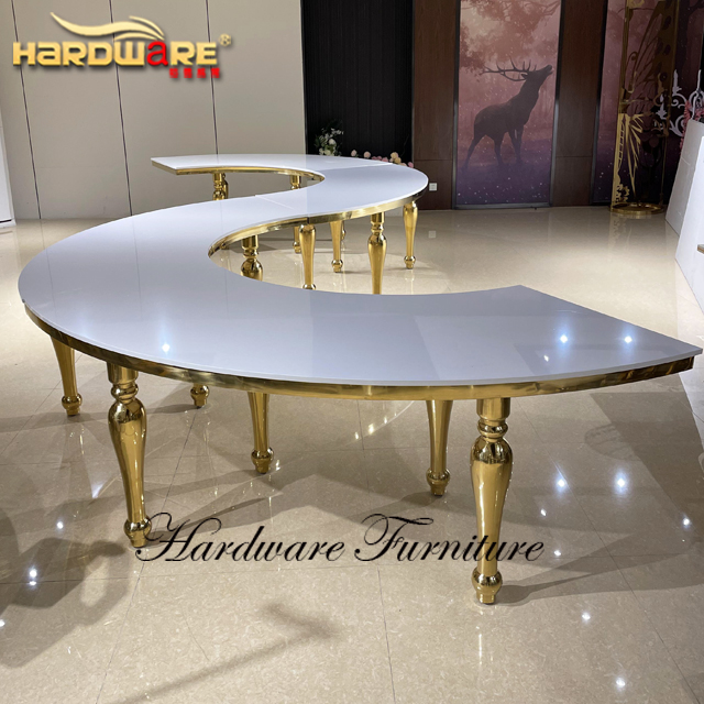 S-образная Золотая рама из нержавеющей стали, МДФ сверху, серпантинный Свадебный Стол