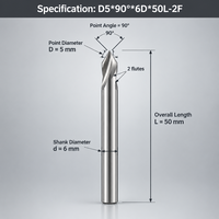 Foret de centrage en carbure monobloc HRC55, pointe à 90 degrés, 2 cannelures, D5 6D 50L pour l'aluminium