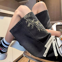 Shorts en jean brodés respirants de style chinois pour hommes, tendance estivale, marque, pantalon mi-long, coupe ample, droit, cinq points
