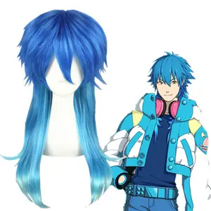 High Quality 60cm Medium Straight Dramatical Murder Blue Mixed Synthetic Anime Wig Cosplay Costume Hair Wig Party Wig