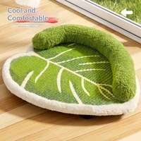 Chaise longue respirante en sisal pour animaux de compagnie, petit lit pour chien, tapis pour chat, double usage, motif feuille verte