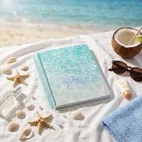 Carnet à spirale YPS Ocean Wave Shell Print, couverture rigide, journal étudiant, cadeau personnalisé mignon pour le bureau et l'école, A6, 100 g/m², 100 feuilles
