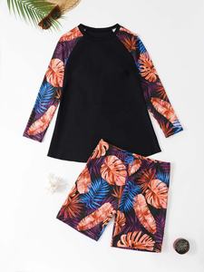 3Colors Print Plus Size <strong>Swimsuit</strong> Long Sleeve Shirt Top and <strong>Boyleg</strong> Short Set <strong>Lady</strong> Two Pieces Swimwear XL-4XL - Product Image 4