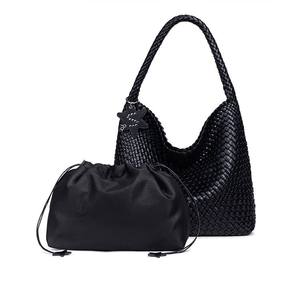 Ensemble <span class=keywords><strong>sac</strong></span> à bandoulière besace en <span class=keywords><strong>cuir</strong></span> PU métallique tissé scintillant de grande capacité fermeture magnétique pochette à cordon détachable - Product Image 4