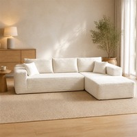 Canapé-lit modulaire convertible en tissu crème en forme de L, sectionnel, compressé sous vide, mousse haute densité, pour hôtels et appartements, vente en gros