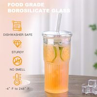 20 OZ Glacé Haute Borosilicate Tasse À Café En Verre Réutilisable Large Bouche Gobelet Smoothie Tasses Avec Couvercles En Verre et Pailles