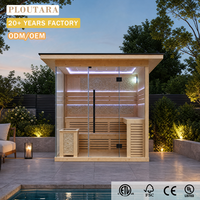 Sauna extérieur PLOUTARA, cabine panoramique en verre, éclairage LED ambiant, chauffage intégré, OEM pour villa, jardin, projet spa