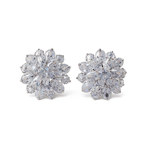 Boucles d'oreilles élégantes en forme de fleur, or blanc, argent 925, cristal, strass, serti de griffes, bijoux de mariage romantiques pour femmes - Product Image 1