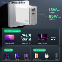 Chargeur mural TKT A+C en gros 65W PD à charge rapide Type-C avec sortie 5V/2.4A en matériau GaN QC3.0 pour Samsung S25 Ultra