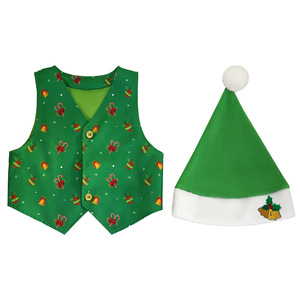 Christmas Green Vest Costume For Children Holiday Performance Wear With Santa <b>Hat</b> And Gift <b>Box</b> - Product Image 3