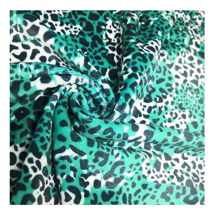 Green Leopard Pattern Korea Velvet Custom Fabric Printing for Dresses Plain Cloth