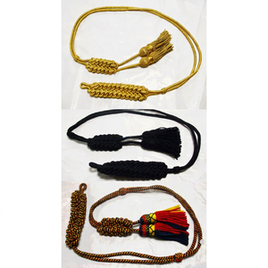 Aiguillette de cérémonie pour uniforme, écologique, imperméable, torsadée, en fil métallique 100% et Mylar doré, avec pompons vert, rouge, blanc et or, pour vêtement - Product Image 1