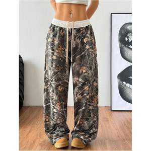 Pantalon camouflage personnalisé pour femme, coupe large, taille haute, cordon élastique, style Y2K, en tissu éponge respirant - Product Image 3