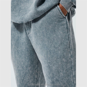 Pantalones de chándal lavados para hombre de pierna recta dobladillo dividido de felpa francesa con logotipo de serigrafía OEM - Product Image 3