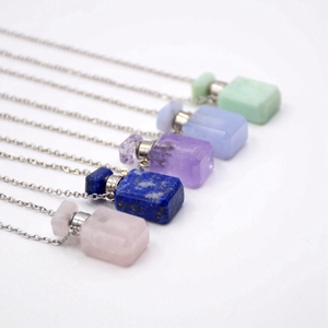 Trendy Natural Crystal Quartz Perfume Vials Mini Dropper Bottle Pendant Necklace Gold Plated <strong>Stainless</strong> <strong>Steel</strong> <strong>Jewellery</strong> for Gift - Product Image 1