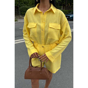 Conjunto de Camisa y Pantalones Cortos de Lino para Mujer, Manga Larga, Casual, Transpirable, para Primavera y Verano - Product Image 5