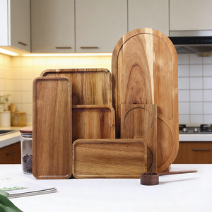 Plateau de service rectangulaire en bois d'acacia, plateau à sushi, taille personnalisable, utilisation alimentaire, pour la cuisine - Product Image 1