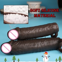 Manchon d'agrandissement du pénis pour couple, en similicuir et caoutchouc de silicone, avec sangle de fixation, Godemiché réaliste en silicone - LM-D807