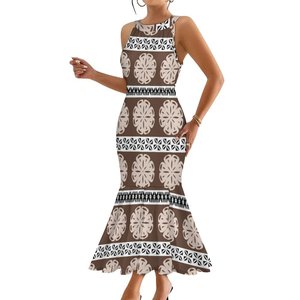 Abito da Sirena Samoana, Abbigliamento Tribale Polinesiano, Tessuto Tapa Masi, Design Tribale Fidziano, Abito Senza Maniche a Coda di Pesce - Product Image 4