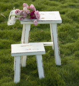 Amerikan Country tarzı Vintage sıkıntılı beyaz katı ahşap el yapımı düşük dışkı bahçe ve fotoğraf sahne fotoğraf Prop için - Product Image 4