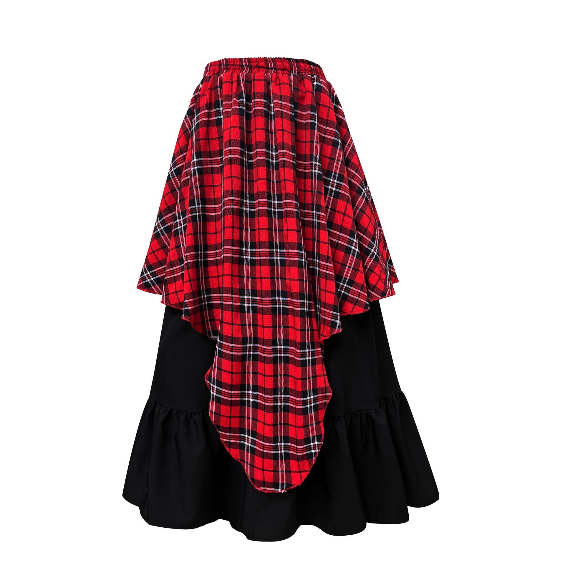 Red and black plaid midi skirt