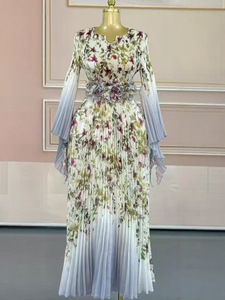 Robe longue plissée africaine pour femme - Robe de soirée élégante avec imprimé floral et manches à volants - Product Image 5