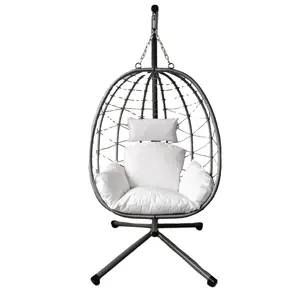 easy to fold Rattan Swing Patio Garden Hanging Egg Chair with Cushion